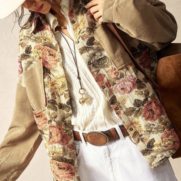 Multicolor Casual Women's Corduroy Boho Jacket - Picture 6 of 8